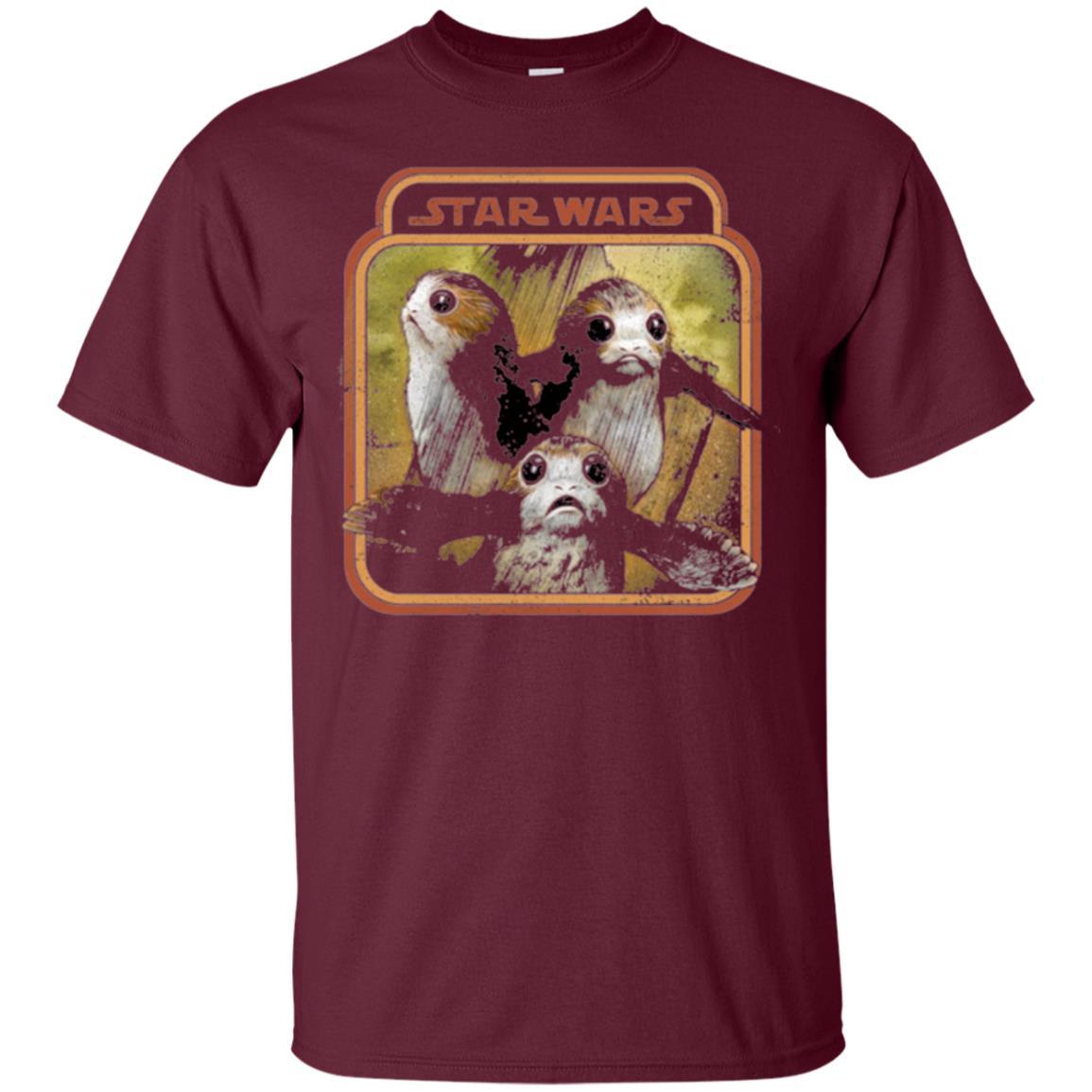 Film T-shirt Star Wars Last Jedi Porg Triplets Retro Box Graphic Maroon