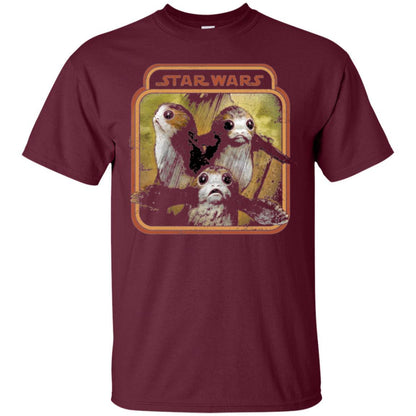 Film T-shirt Star Wars Last Jedi Porg Triplets Retro Box Graphic Maroon