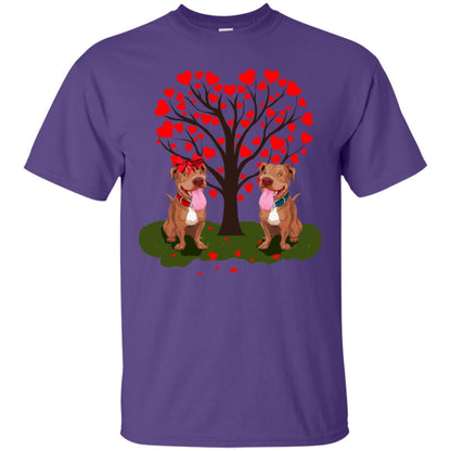 Valentine Pitbull Couple Heart Tree Shirt Purple