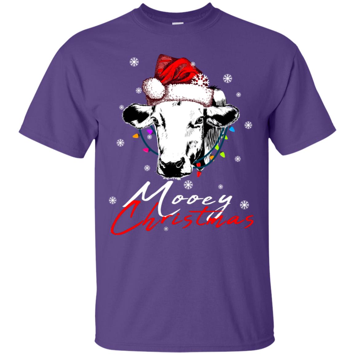 Mooey Merry Christmas X-mas Cow With Santa Hat And Lights Gift Shirt Purple