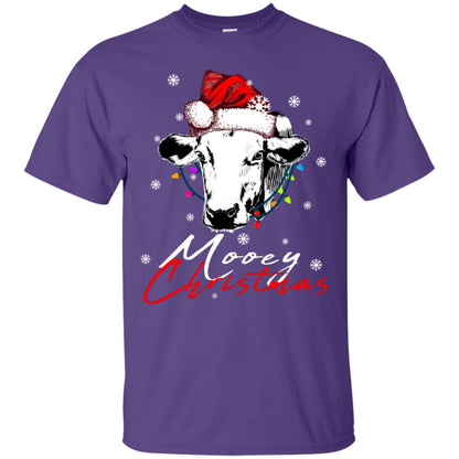 Mooey Merry Christmas X-mas Cow With Santa Hat And Lights Gift Shirt Purple