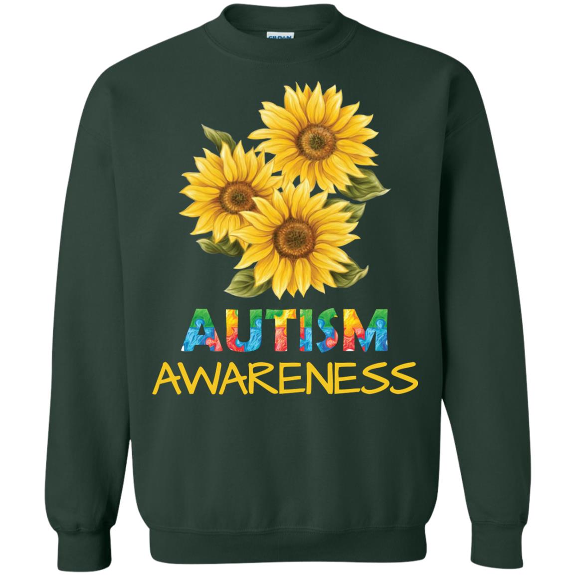 Autism Awareness Sunflower Shirt Forest Green