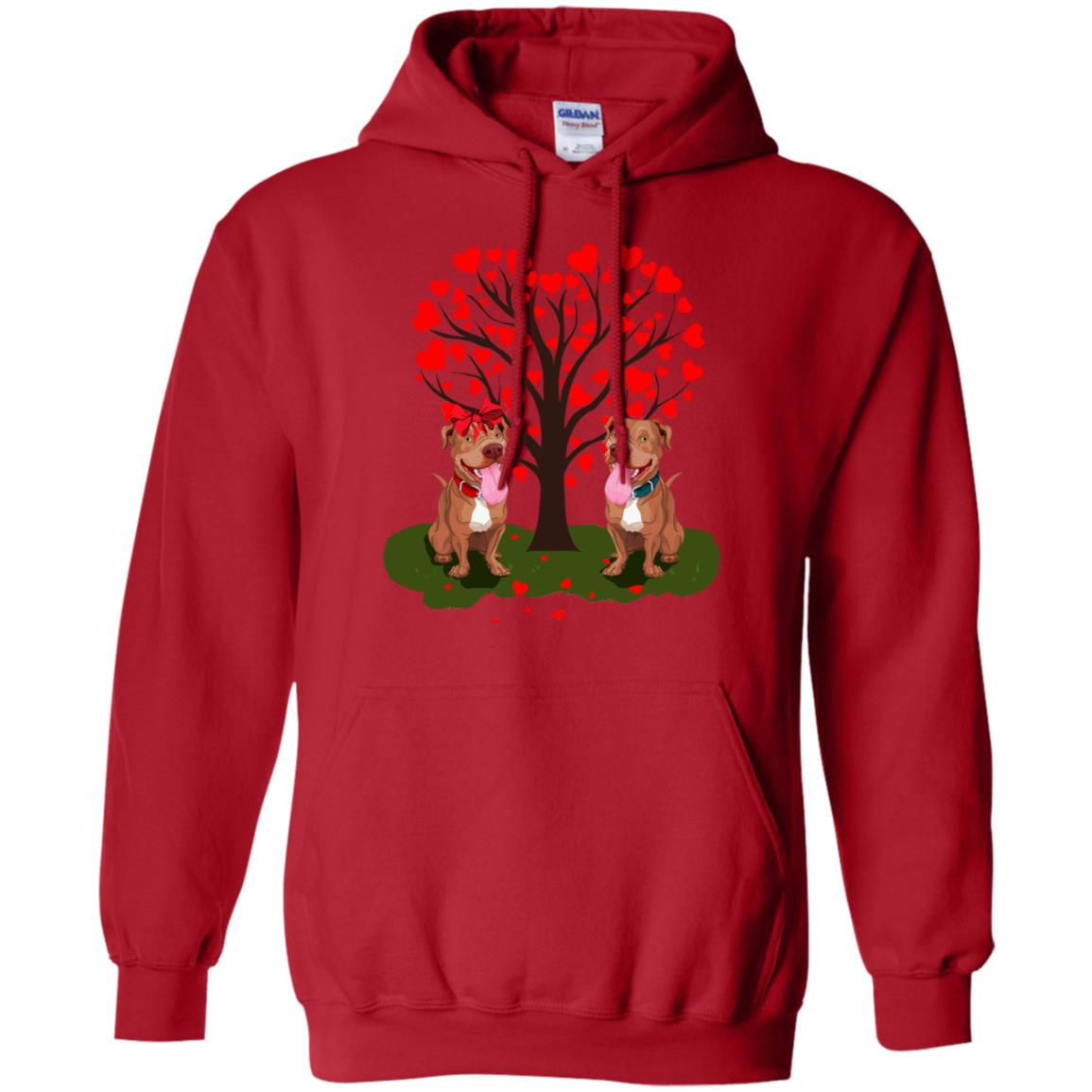 Valentine Pitbull Couple Heart Tree Shirt Red