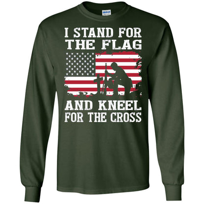 I Stand For The Flag And Kneel For The Cross Military T-shirt Forest Green
