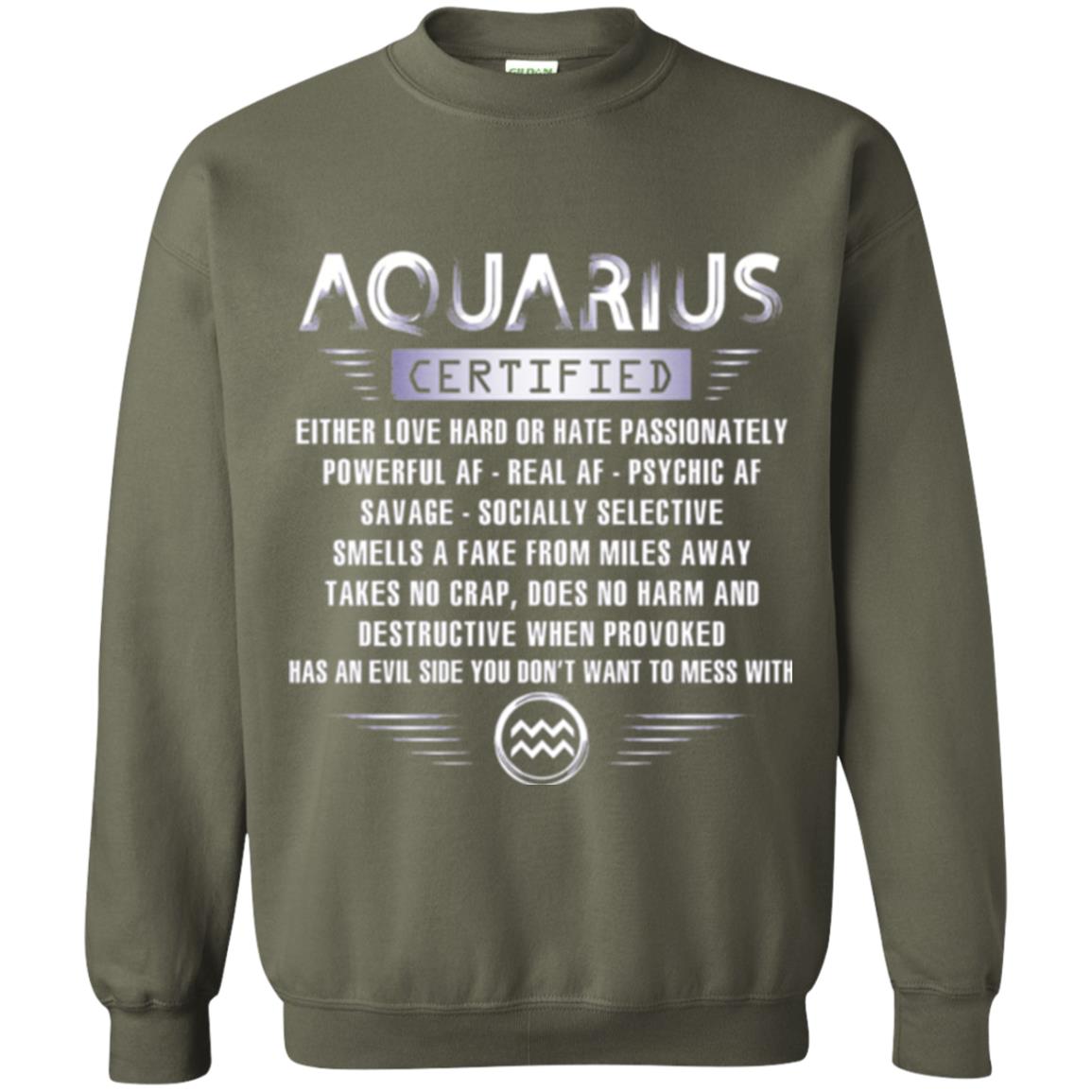 Aquarius Certified Either Love Hard T-shirt Military Green