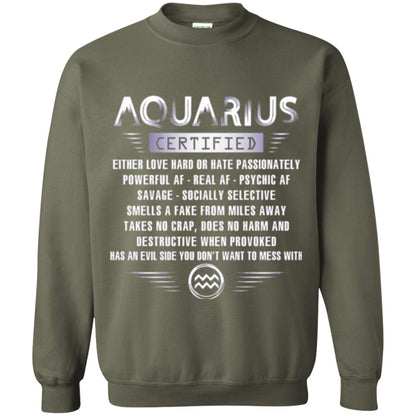 Aquarius Certified Either Love Hard T-shirt Military Green