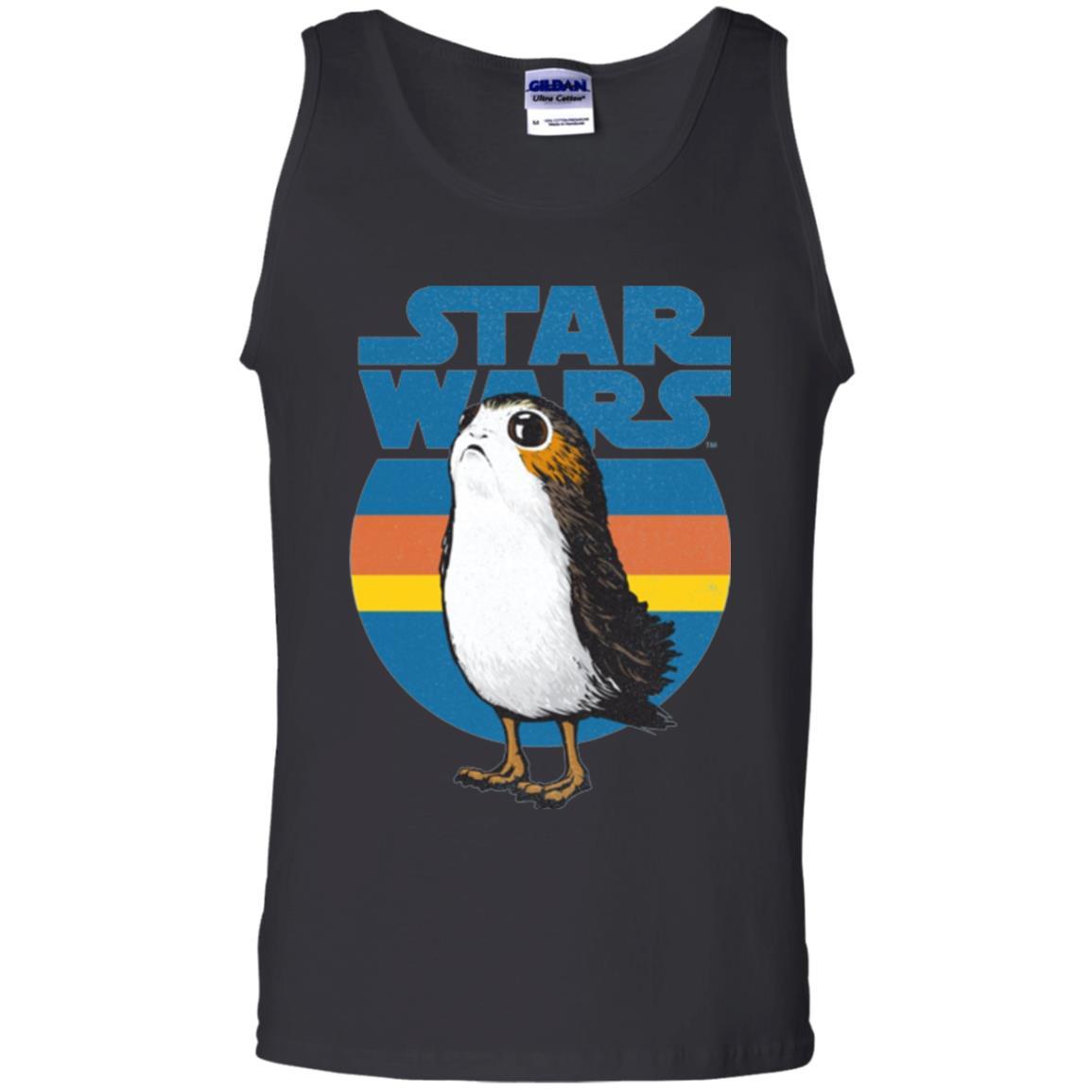 Film T-shirt Star Wars Last Jedi Porg Retro Stripes Logo Graphic Black