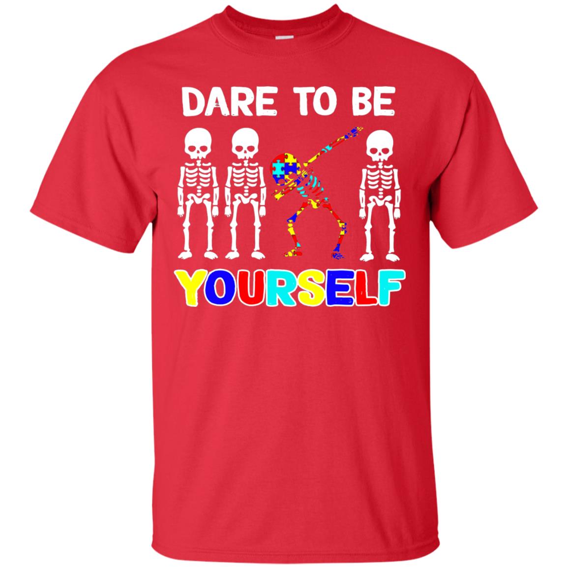Sleketon Dabbing Dare To Be Yourself Autism Awareness T-shirt Red