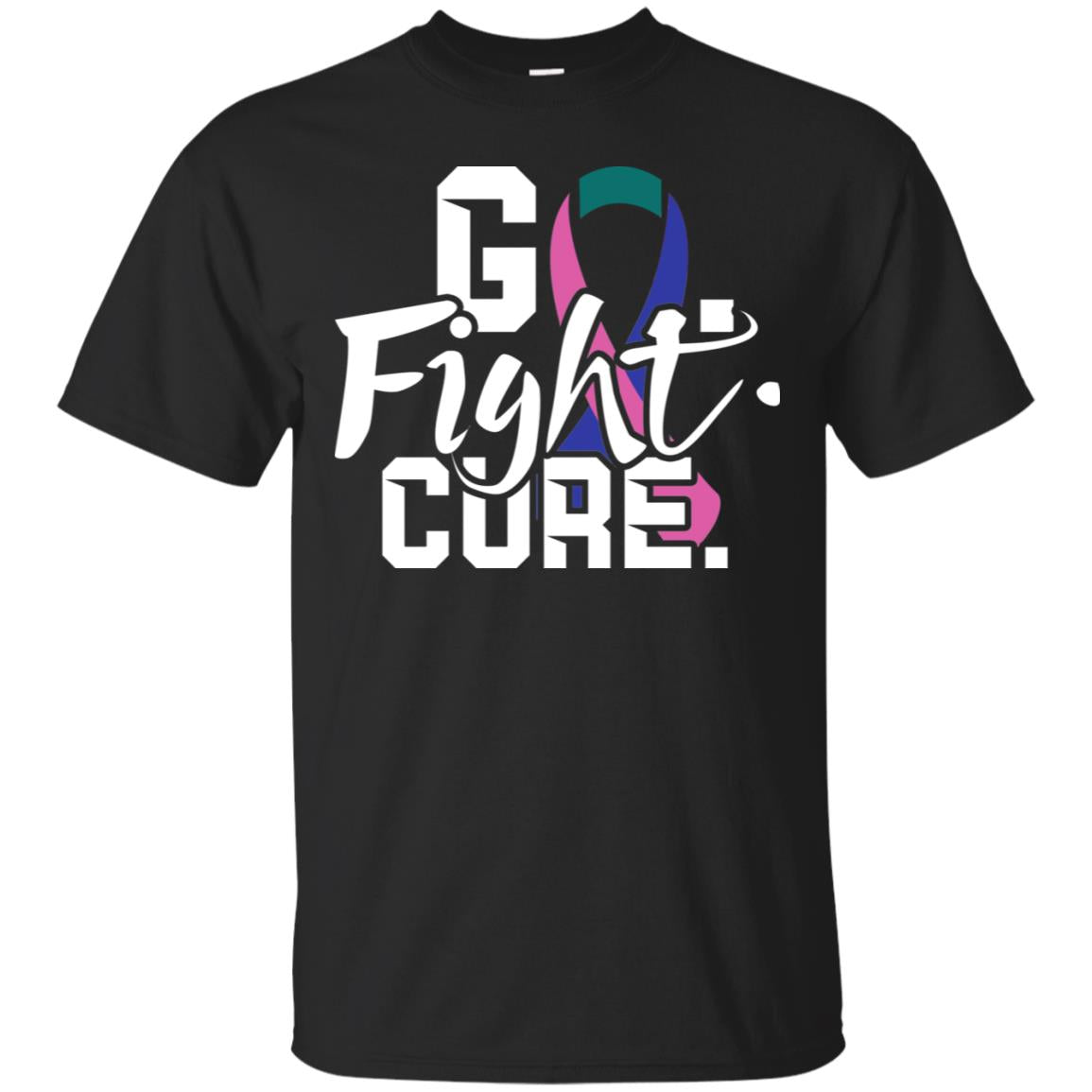 Thyroid Awareness Go Fight Cure Teal Pink Blue Ribbon Shirt Black