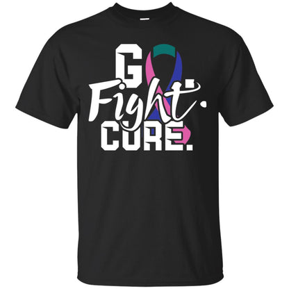 Thyroid Awareness Go Fight Cure Teal Pink Blue Ribbon Shirt Black