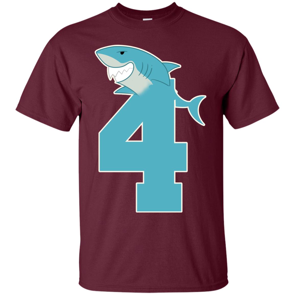 4th Birthday Shark Party Shirt Maroon