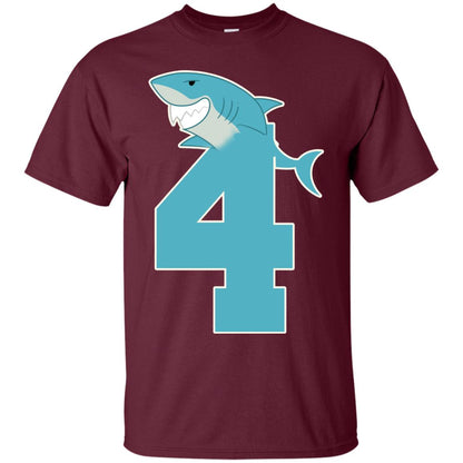 4th Birthday Shark Party Shirt Maroon