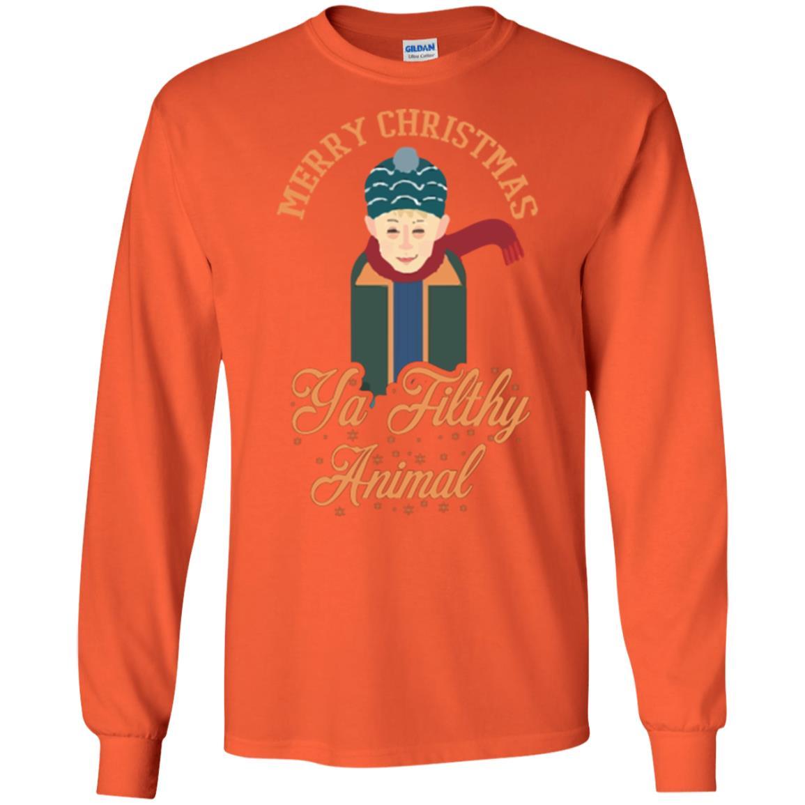 Christmas T-shirt Merry Christmas Ya Filthy Animal Orange