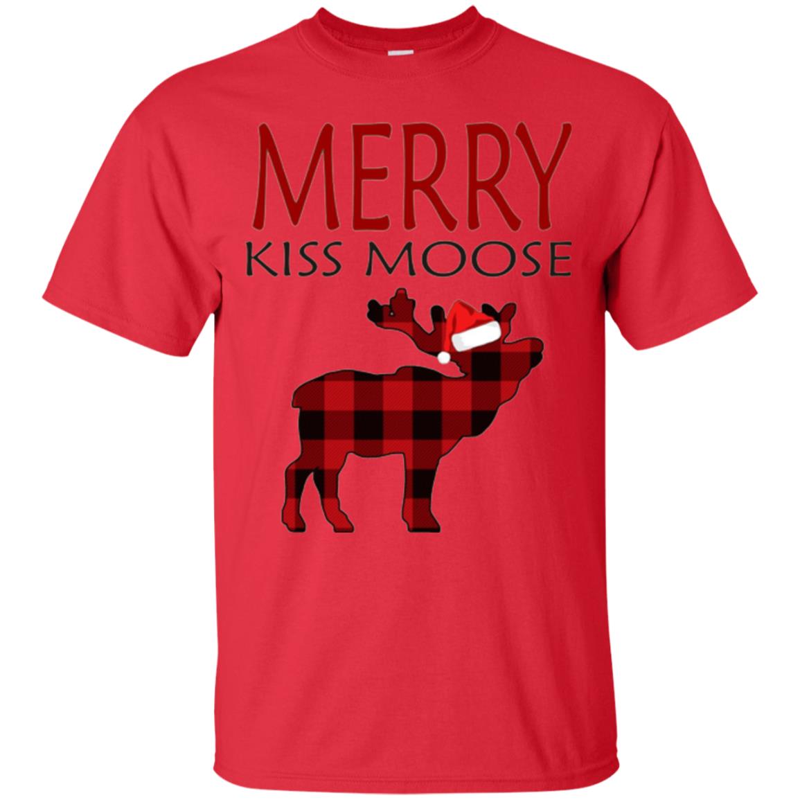Christmas T-shirt Merry Kiss Moose Red