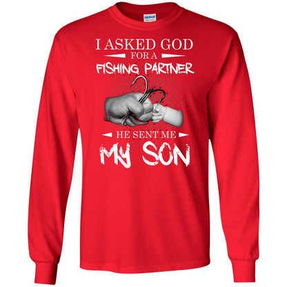 Fishing Daddy Shirt I Asked God For A Fishing Partner He Sent Me My Son Red