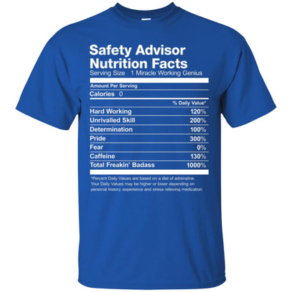Safety Advisor Nutrition Facts Funny T-shirt Royal