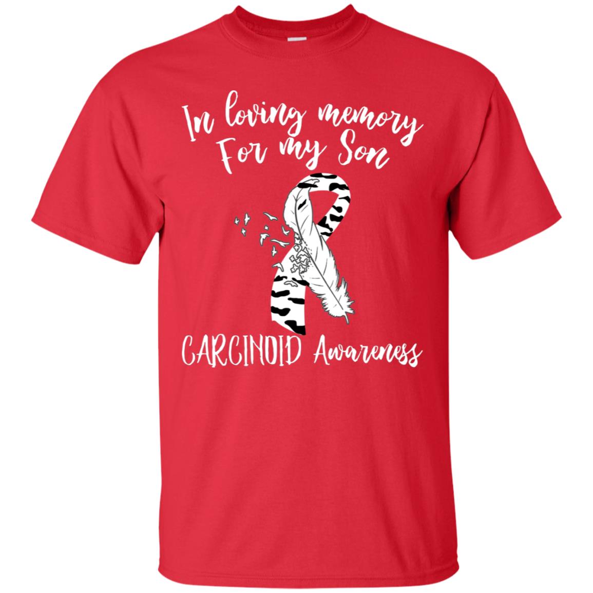 In Loving Memory For My Son Carcinoid Awarenss Zebra Stripe Ribbons Shirt Red