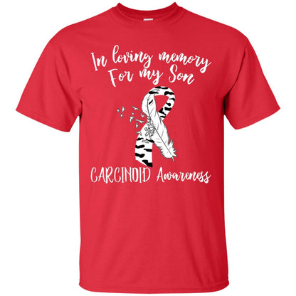 In Loving Memory For My Son Carcinoid Awarenss Zebra Stripe Ribbons Shirt Red
