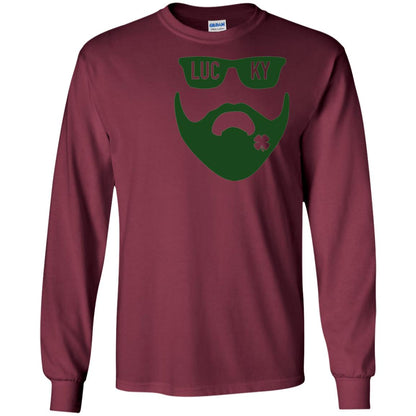 Green Bearded Clover Lucky Charm St. Patrick_s Day T-shirt Maroon