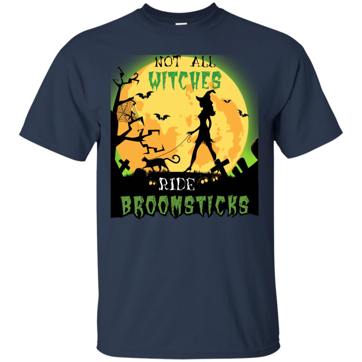 Not All Witches Ride Broomsticks Witches Walk With Cat Funny Halloween Shirt Navy
