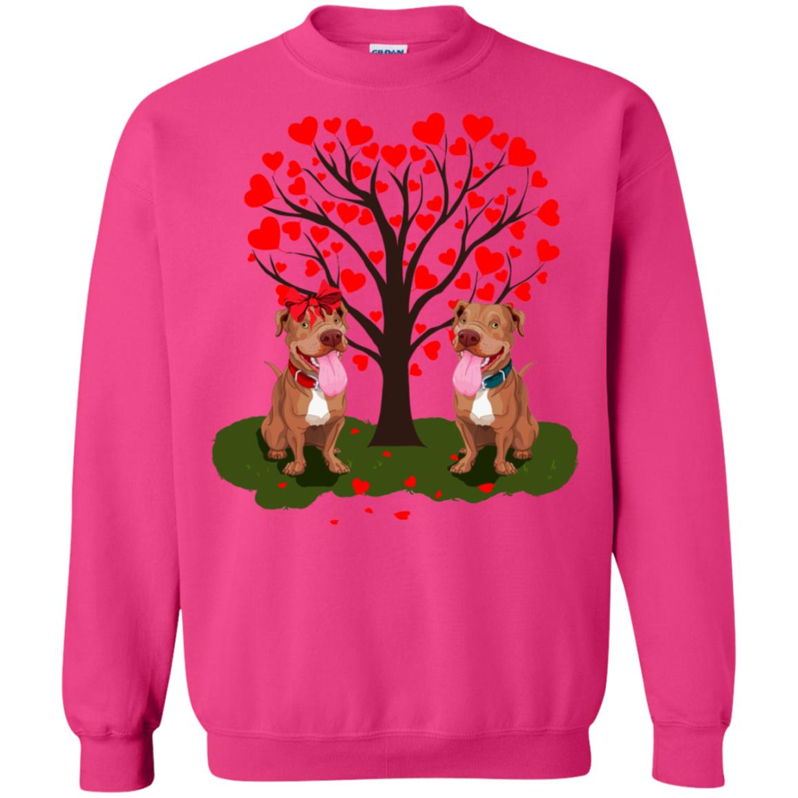 Valentine Pitbull Couple Heart Tree Shirt Heliconia
