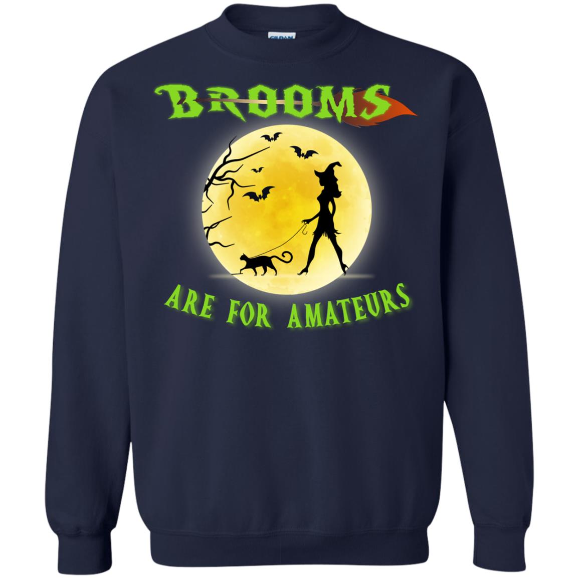 Brooms Are For Amateurs Witches Walk With Cat Funny Halloween Shirt Navy