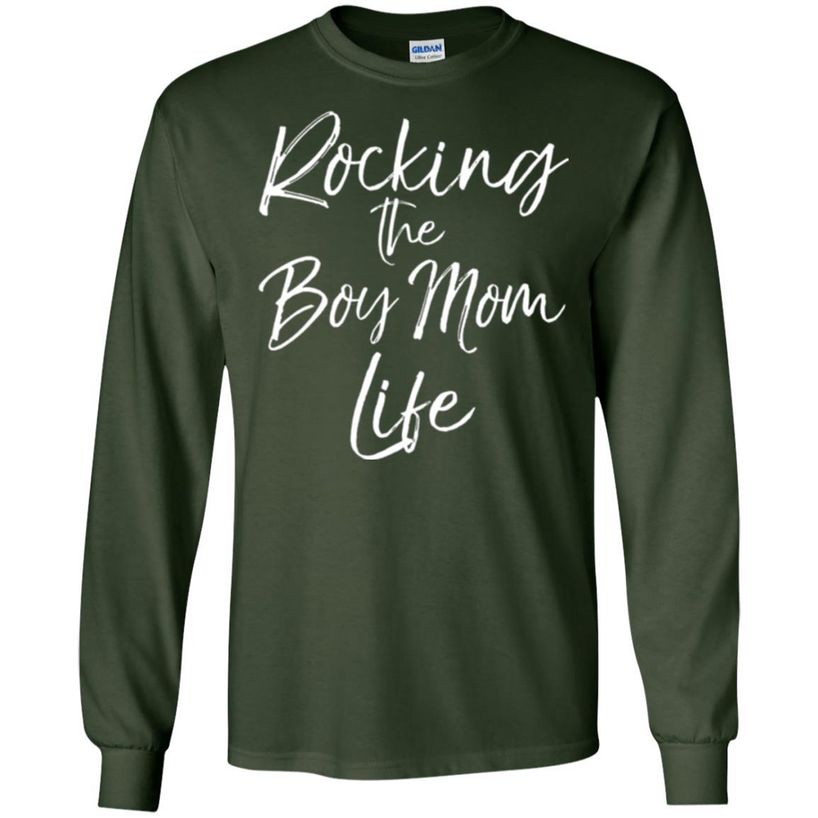 Mommy T-shirt Rocking The Boy Mom Life Forest Green