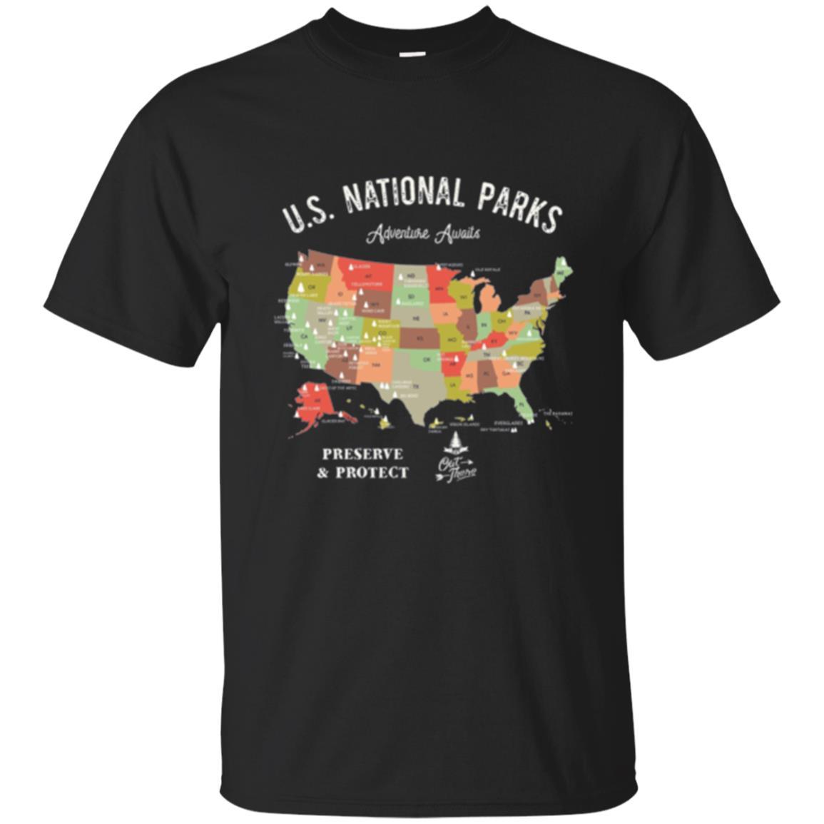 Hiking Camping T-shirt National Park Map Vintage T-shirt Black