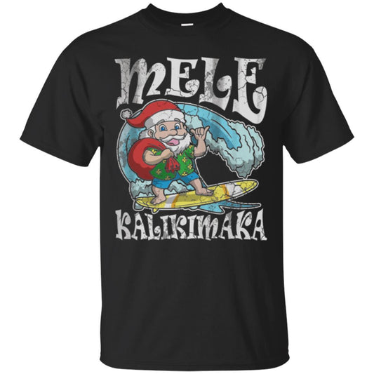 Christmas T-shirt Mele Kalikimaka Santa Hawaii Black