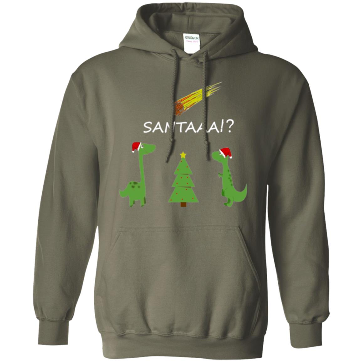 Christmas T-shirt Funny Dinosaus Santaaa Military Green