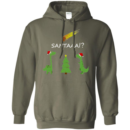 Christmas T-shirt Funny Dinosaus Santaaa Military Green