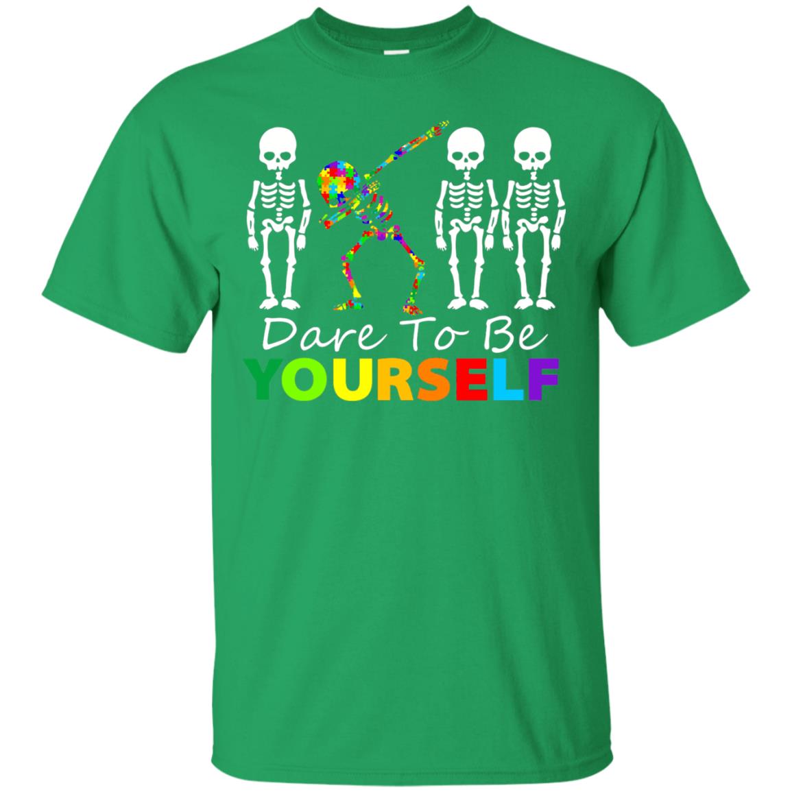 Skeleton Dabbing Dare To Be Yourself Autism Awareness Shirt Irish Green