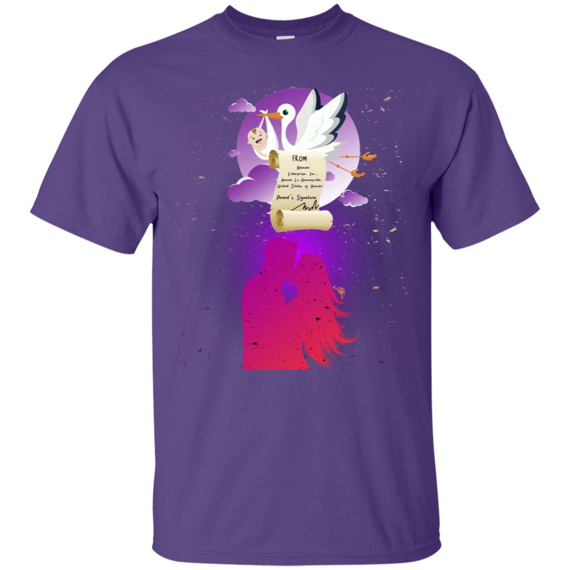 Stork Carrying Baby Mom And Dad Shirt For Women Purple