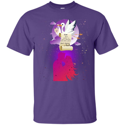 Stork Carrying Baby Mom And Dad Shirt For Women Purple