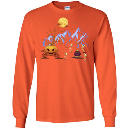 Dancing Skeleton With Pumpkin Funny Halloween Gift Shirt Orange