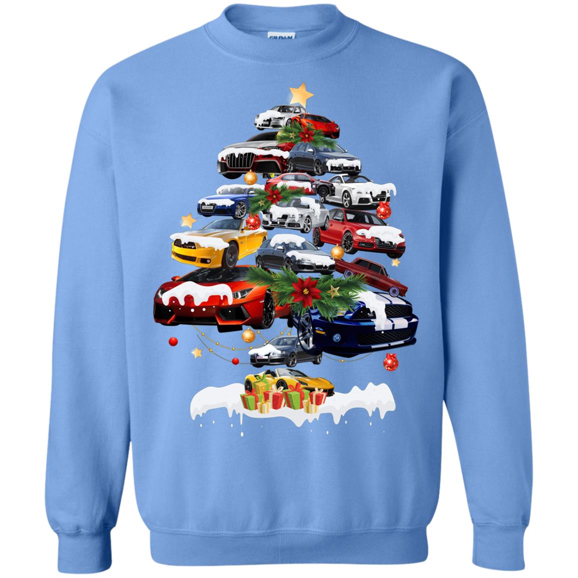 Cars Christmas Tree X-mas Gift Shirt For Mens Or Womens Carolina Blue