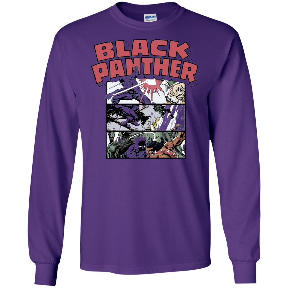 Black Panther Retro Comic Stacked Panel Art T-shirt Purple