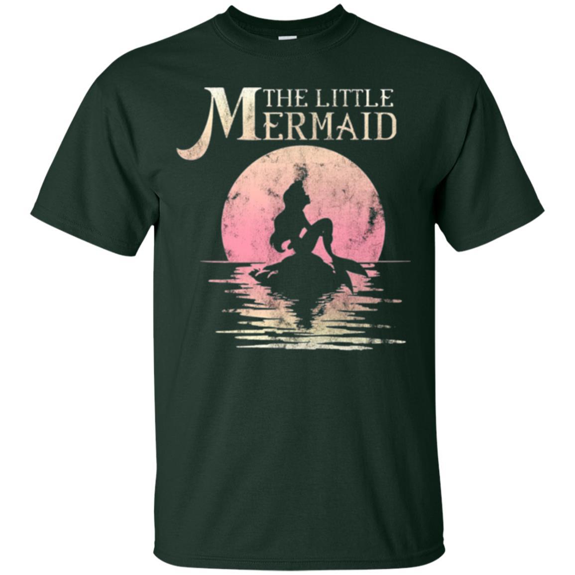 Cartoon T-shirt The Little Mermaid Ariel Rock Moon Silhouette Forest Green