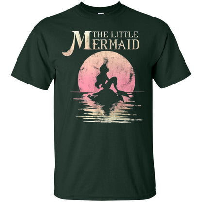 Cartoon T-shirt The Little Mermaid Ariel Rock Moon Silhouette Forest Green