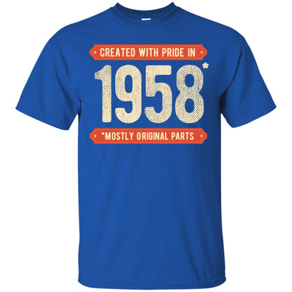 Created With Pride In 1958 Mostly Original Parts 60th Birthday T-shirt Royal