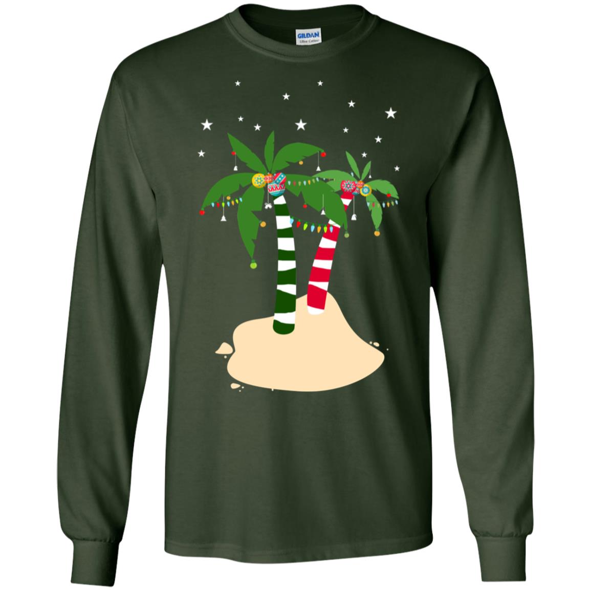 Decorated Tropical Coconut Tree Merry X-mas 2018 Gift Shirt Forest Green