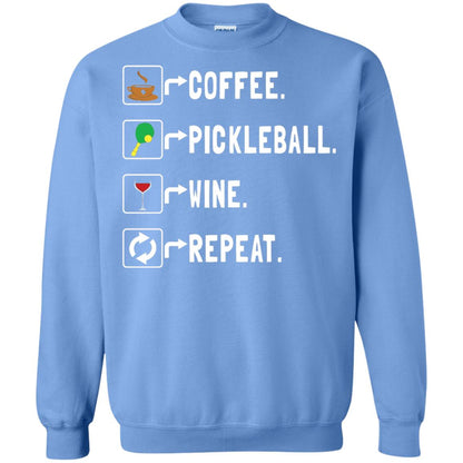 Funny Coffee Lovers T-shirt Pickleball Wine Repeat Carolina Blue