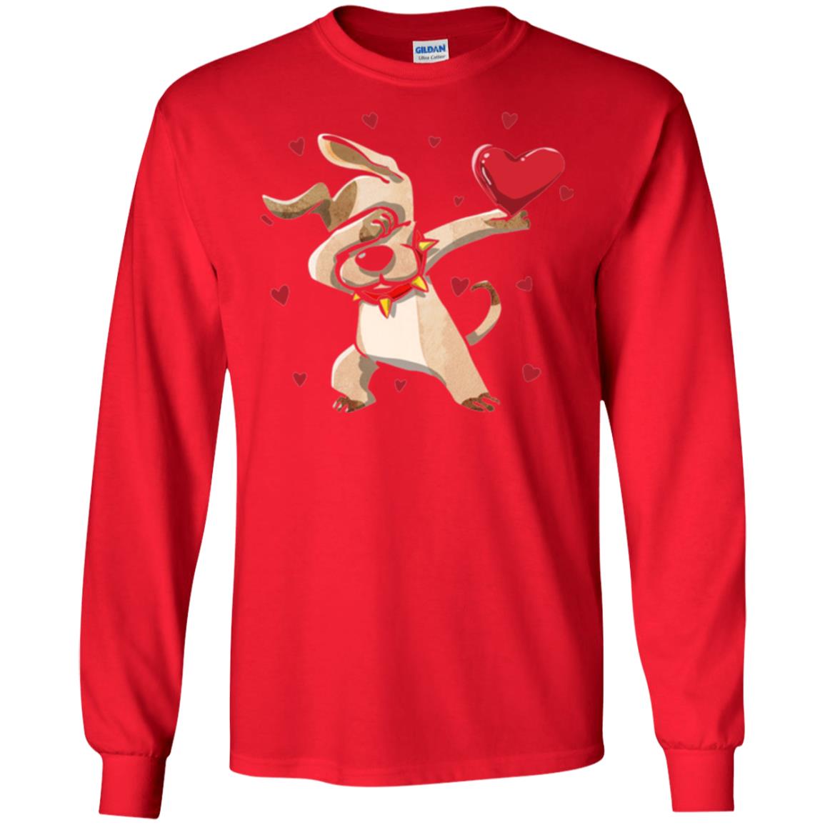 Funny Dabbing Dog Valentine_s Day T-shirt Red