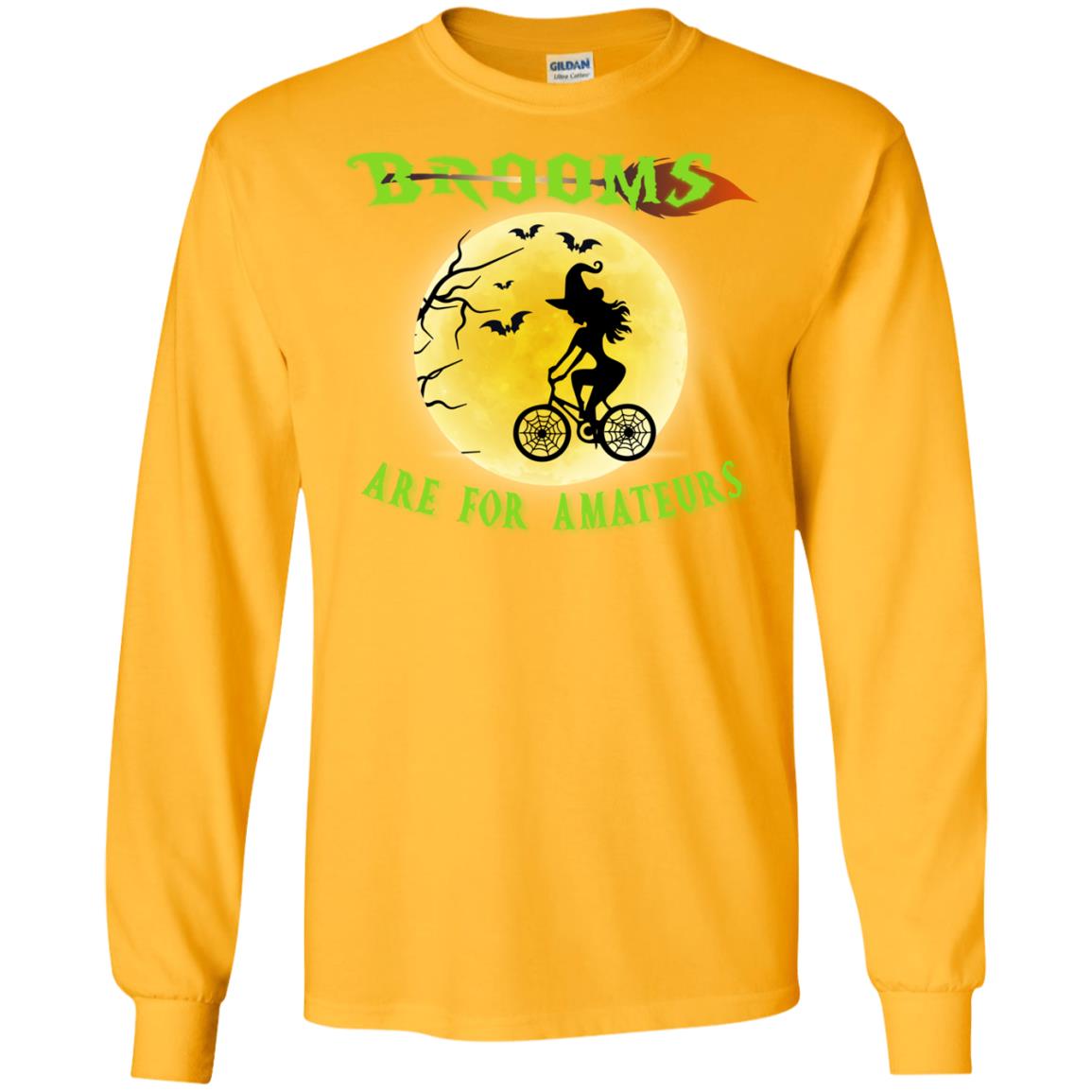 Brooms Are For Amateurs Witches Ride A Bicycle Funny Halloween Shirt Gold