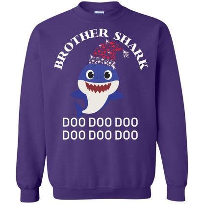 Brother Shark With Santa Claus Hat Merry X-mas Family Shark Gift Shirt Purple
