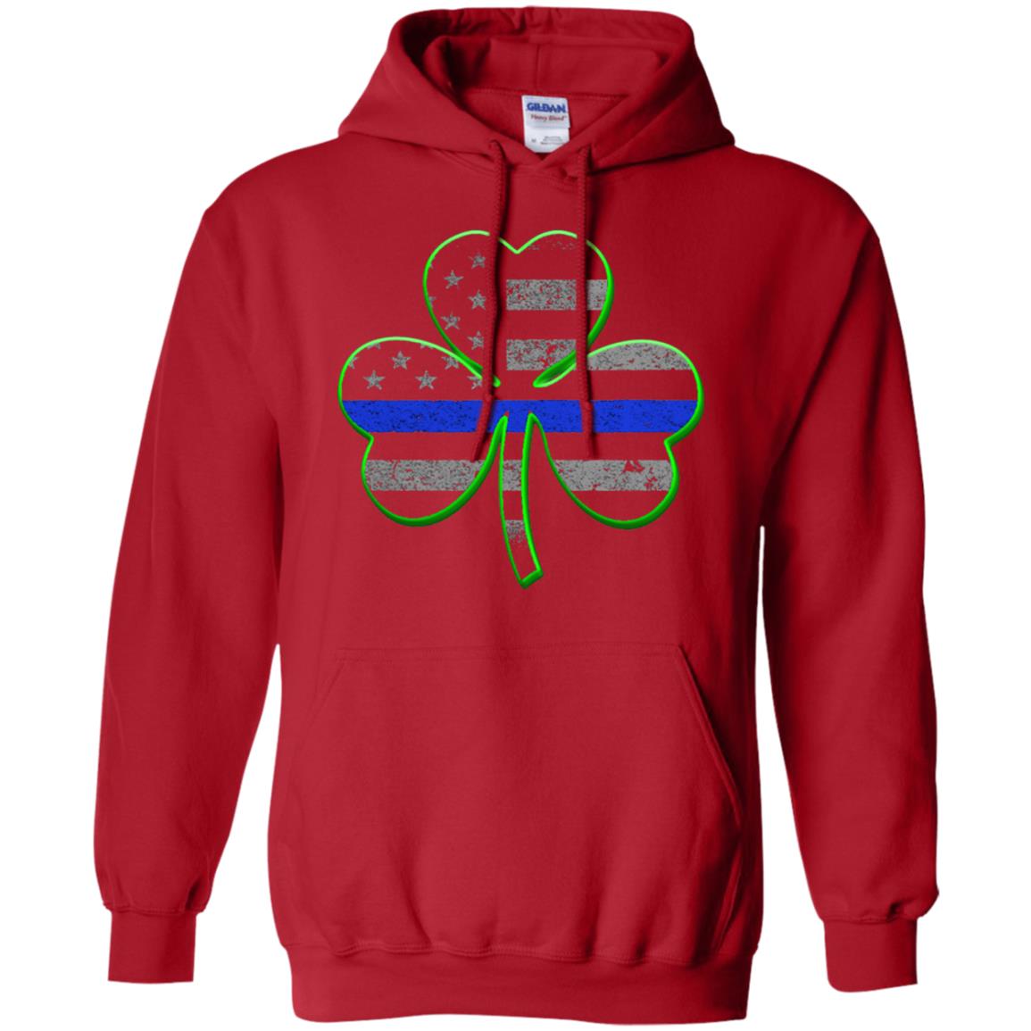 Thin Blue Line St Patrick_s Day Clover T-shirt Red