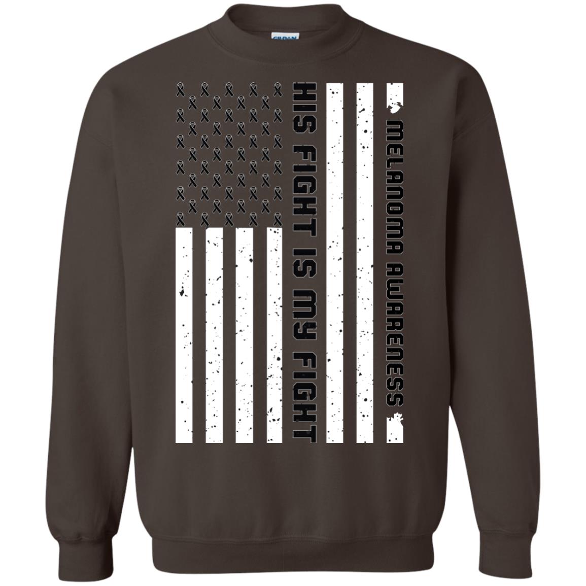 Melanoma Awareness His Fight Is My Fight Black Ribbon Stars Flag Of Usa Shirt Dark Chocolate