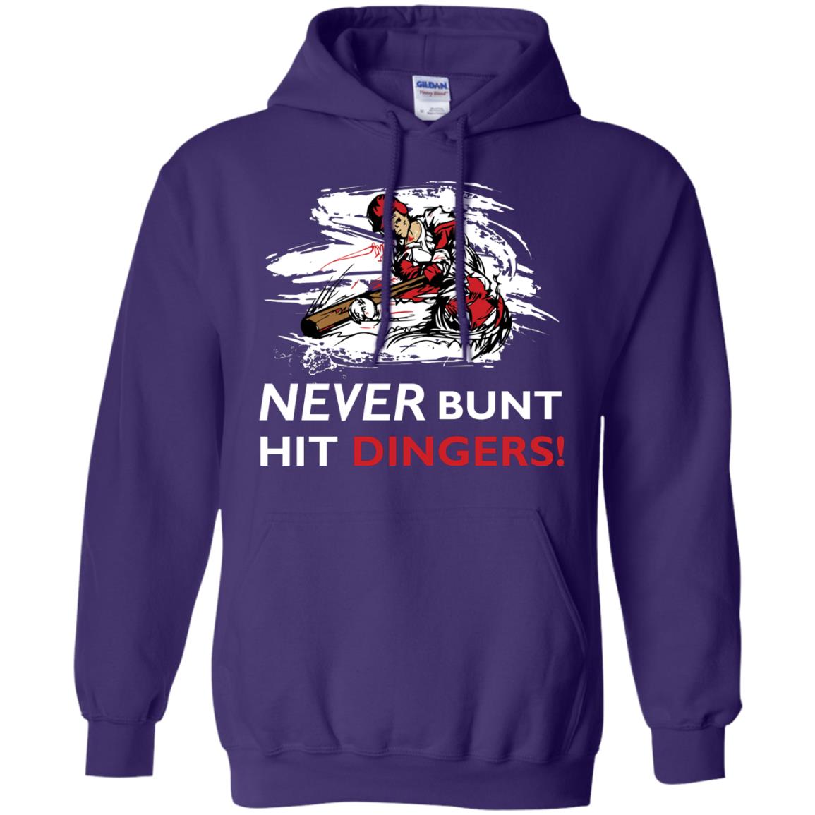 Baseball Lover T-shirt Never Bunt Hit Dingers Purple