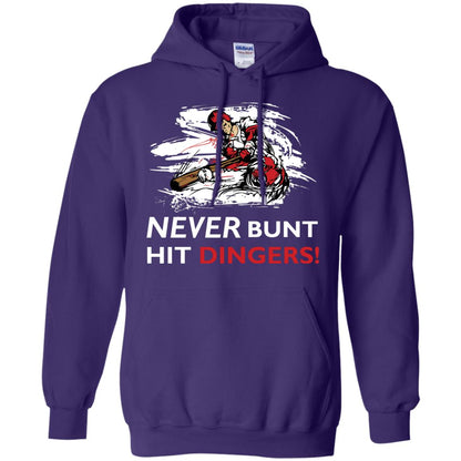 Baseball Lover T-shirt Never Bunt Hit Dingers Purple