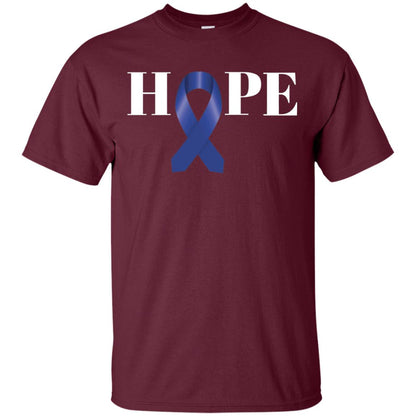 Hope Blue Ribbon Cancer Awareness Colon Cancer T-shirt Maroon